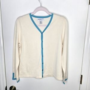 Pendleton Cream Cardigan with Blue Trim Silk Blend Size Small
